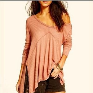 Free People Oversized Long Sleeve Waffle Knit Sweater S
